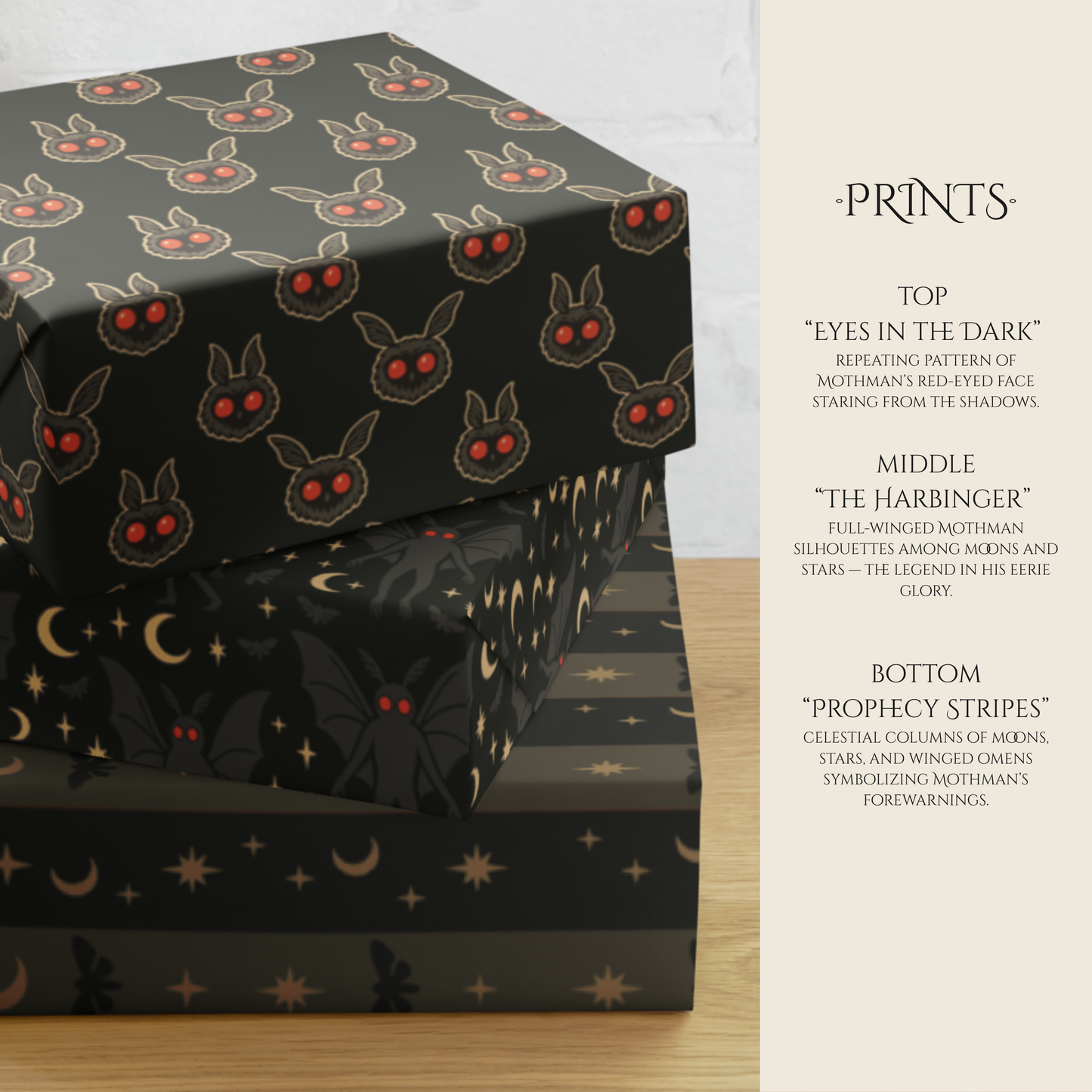 Mothman Wrapping Paper Set · Cryptid Gift Wrap Collection