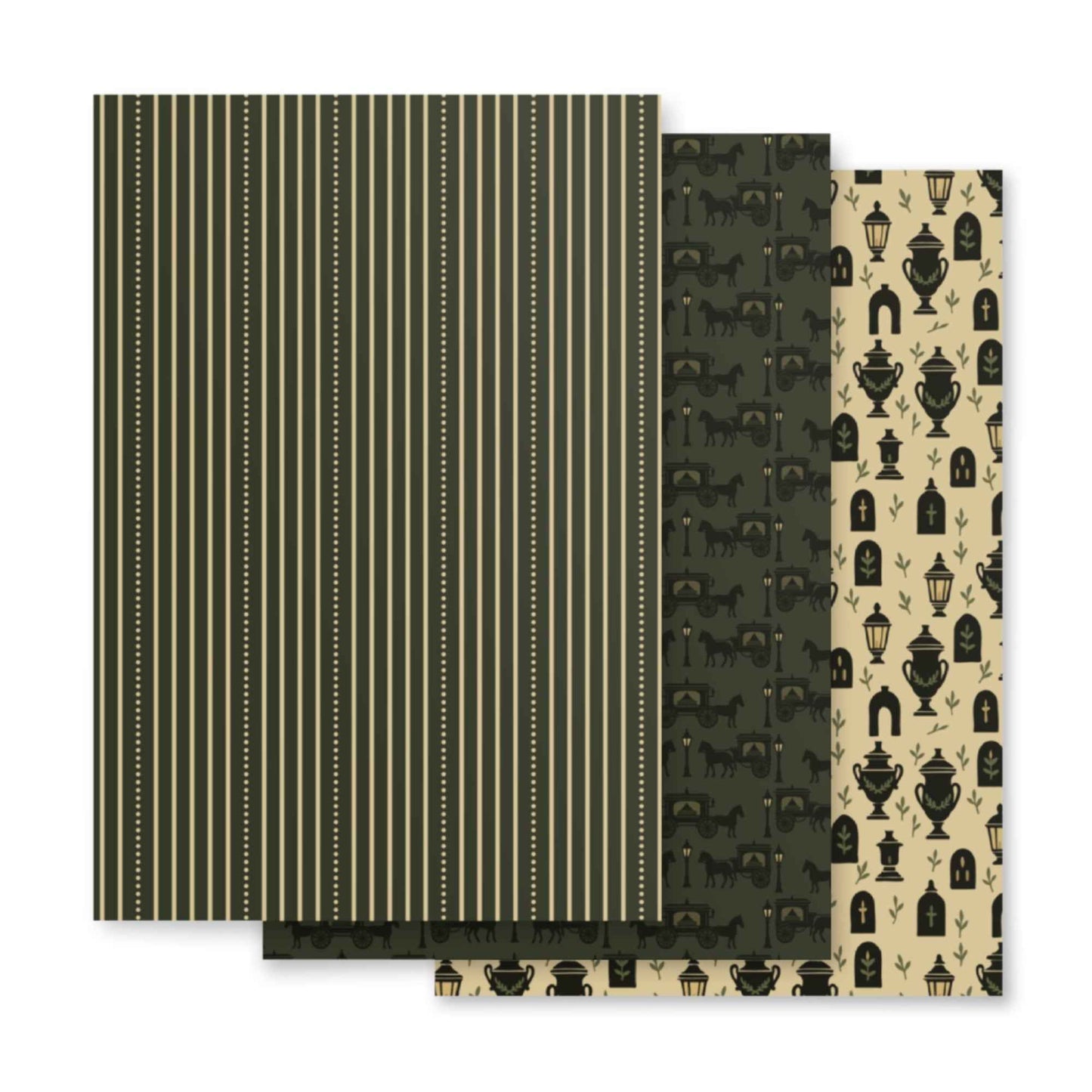 Gothic Holiday Wrapping Paper - Midnight Procession 3-Piece Victorian Gift Wrap Set