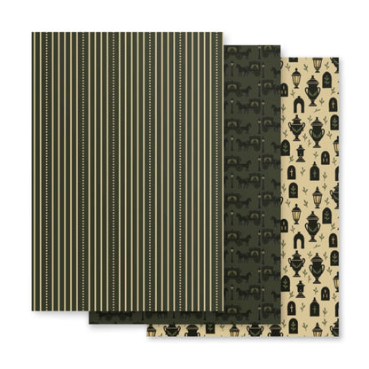 Gothic Holiday Wrapping Paper - Midnight Procession 3-Piece Victorian Gift Wrap Set