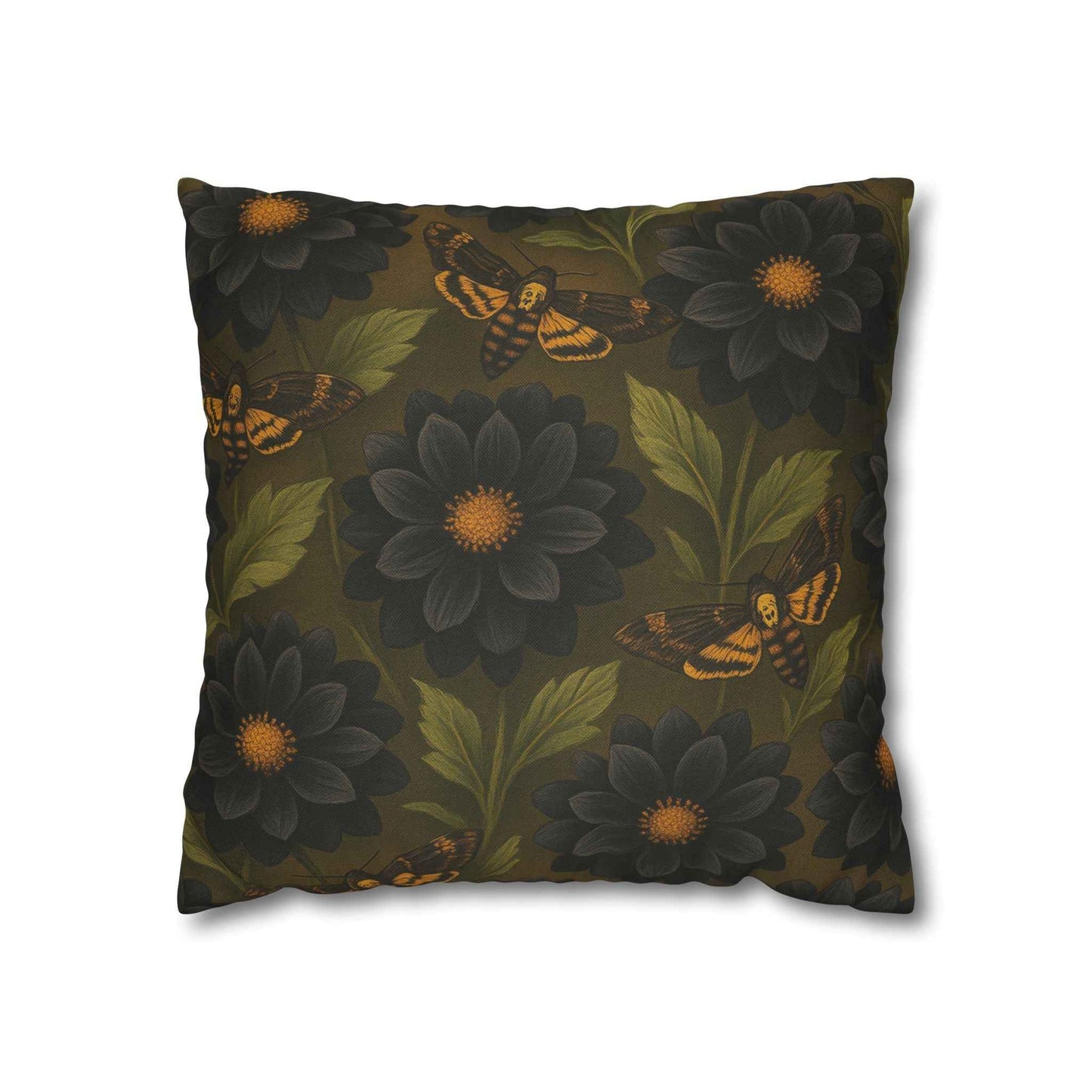 Black Dahlias & Moths Pillow Cover