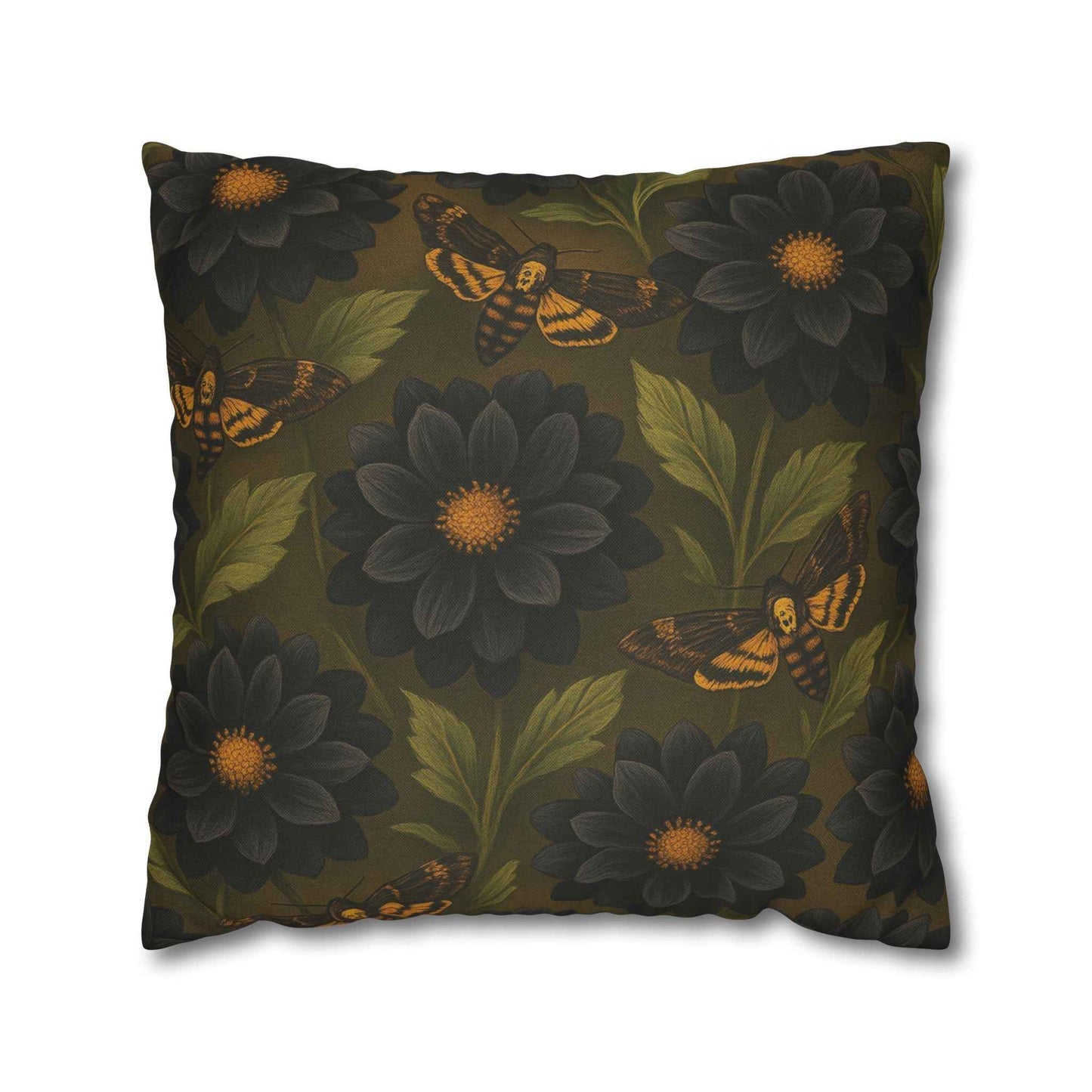 Black Dahlias & Moths Pillow Cover
