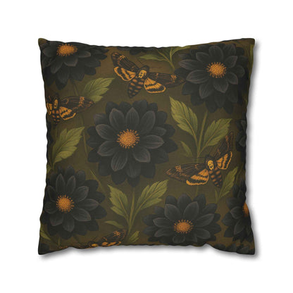 Black Dahlias & Moths Pillow Cover