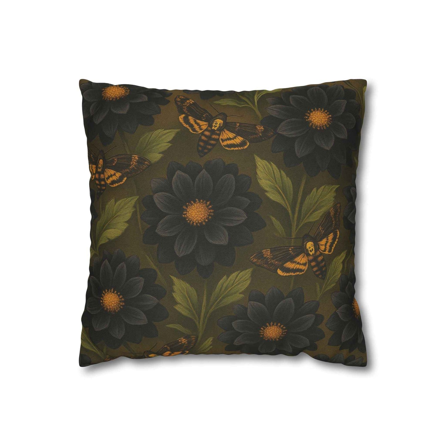 Black Dahlias & Moths Pillow Cover
