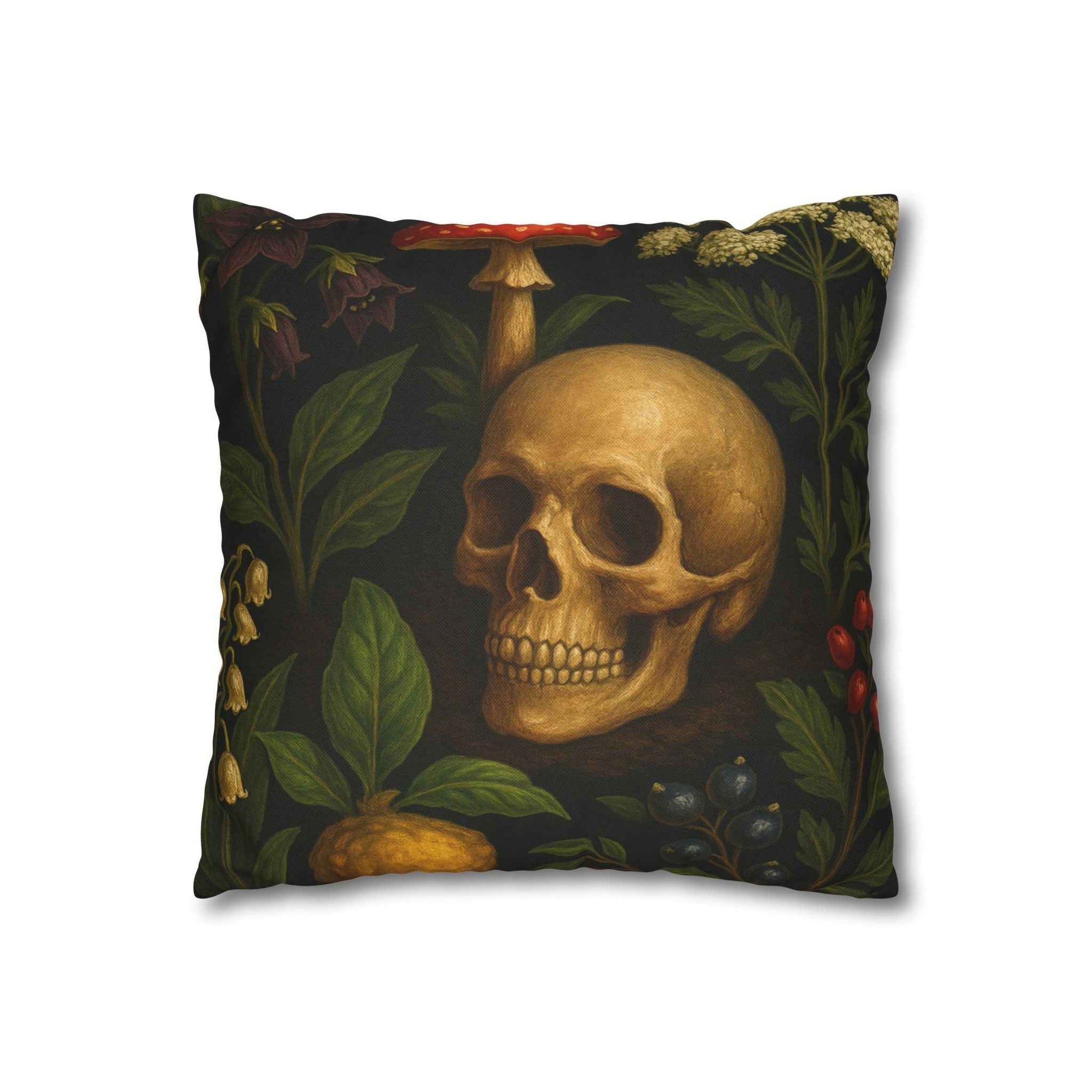 Skull Botanical Gothic Pillow Cover