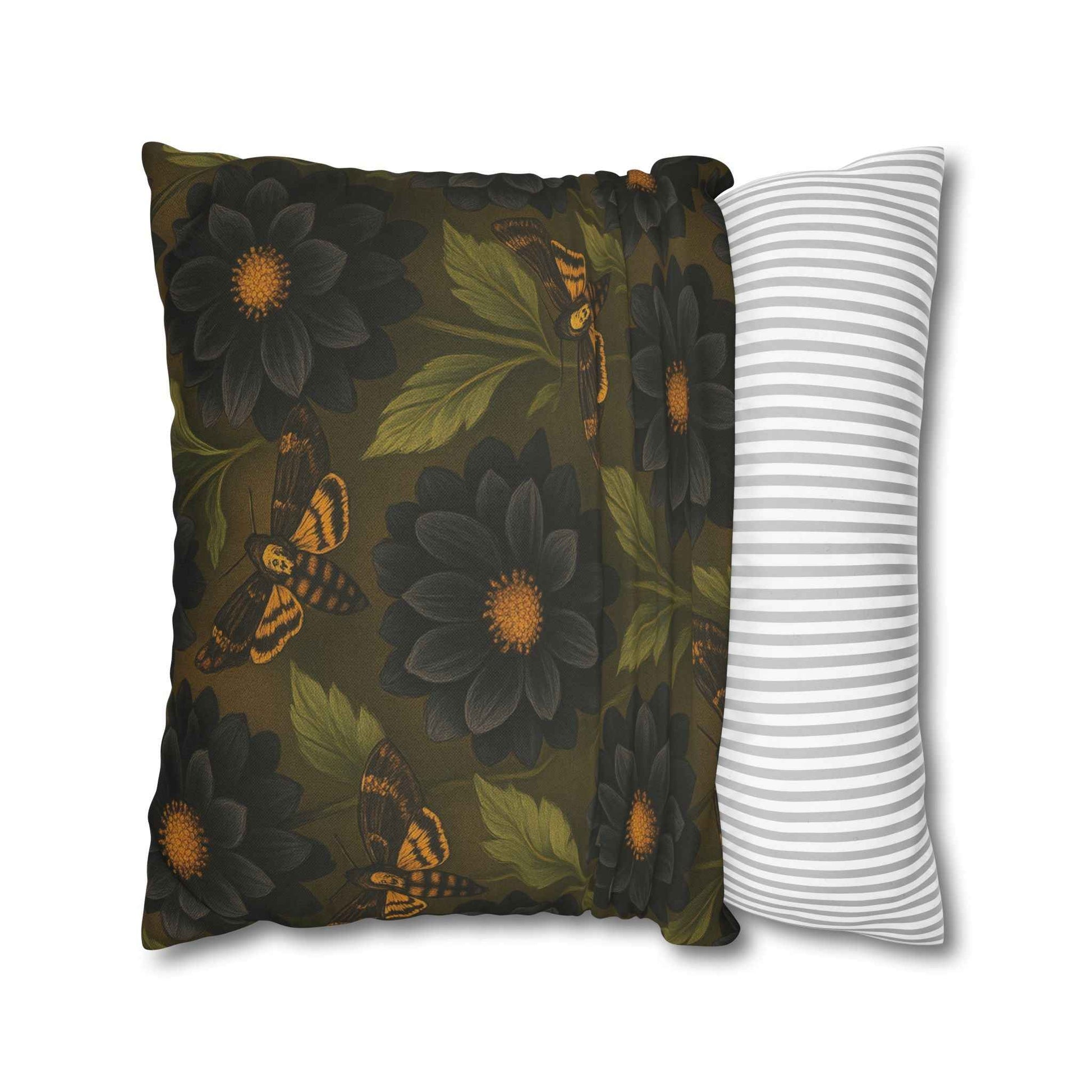 Black Dahlias & Moths Pillow Cover