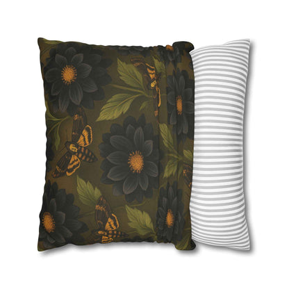 Black Dahlias & Moths Pillow Cover