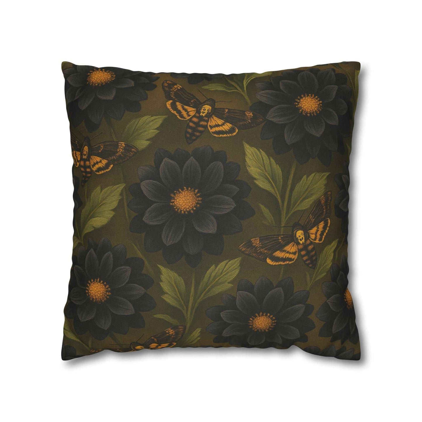 Black Dahlias & Moths Pillow Cover