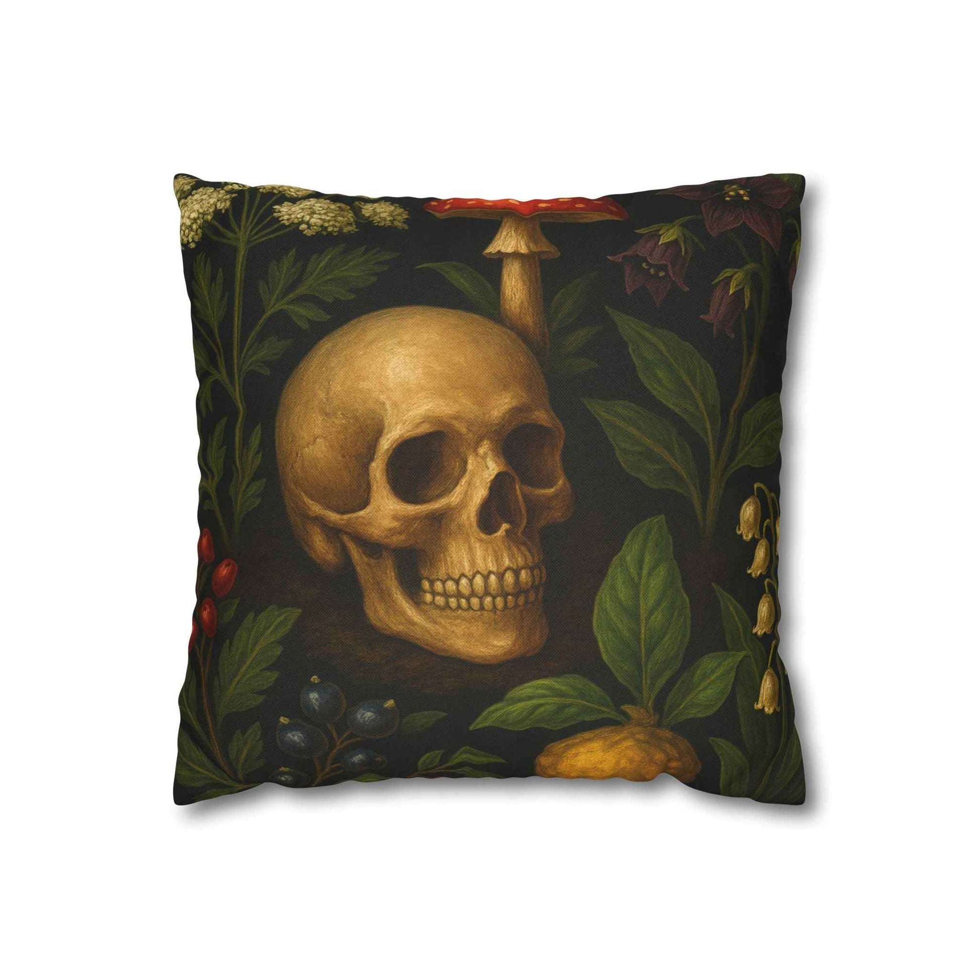 Skull Botanical Gothic Pillow Cover