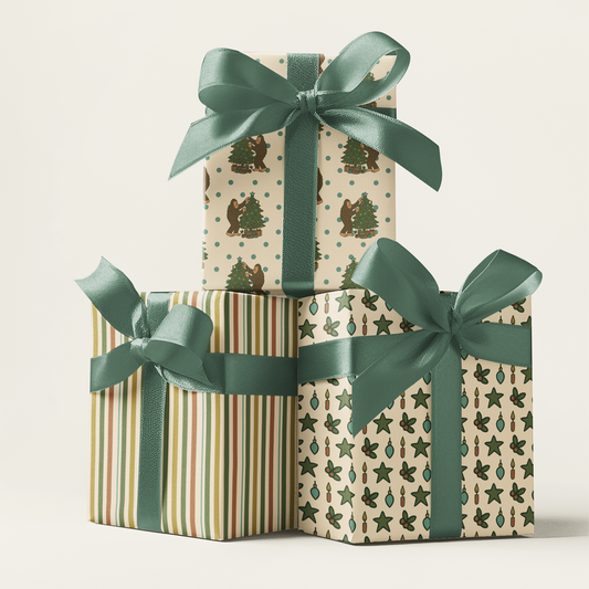 Bigfoot Christmas Wrapping Paper - Holly Jolly Bigfoot 3-Piece Cryptid Holiday Gift Wrap