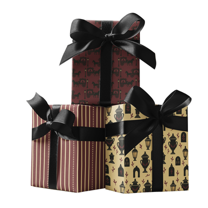 Gothic Holiday Wrapping Paper - Midnight Procession 3-Piece Victorian Gift Wrap Set
