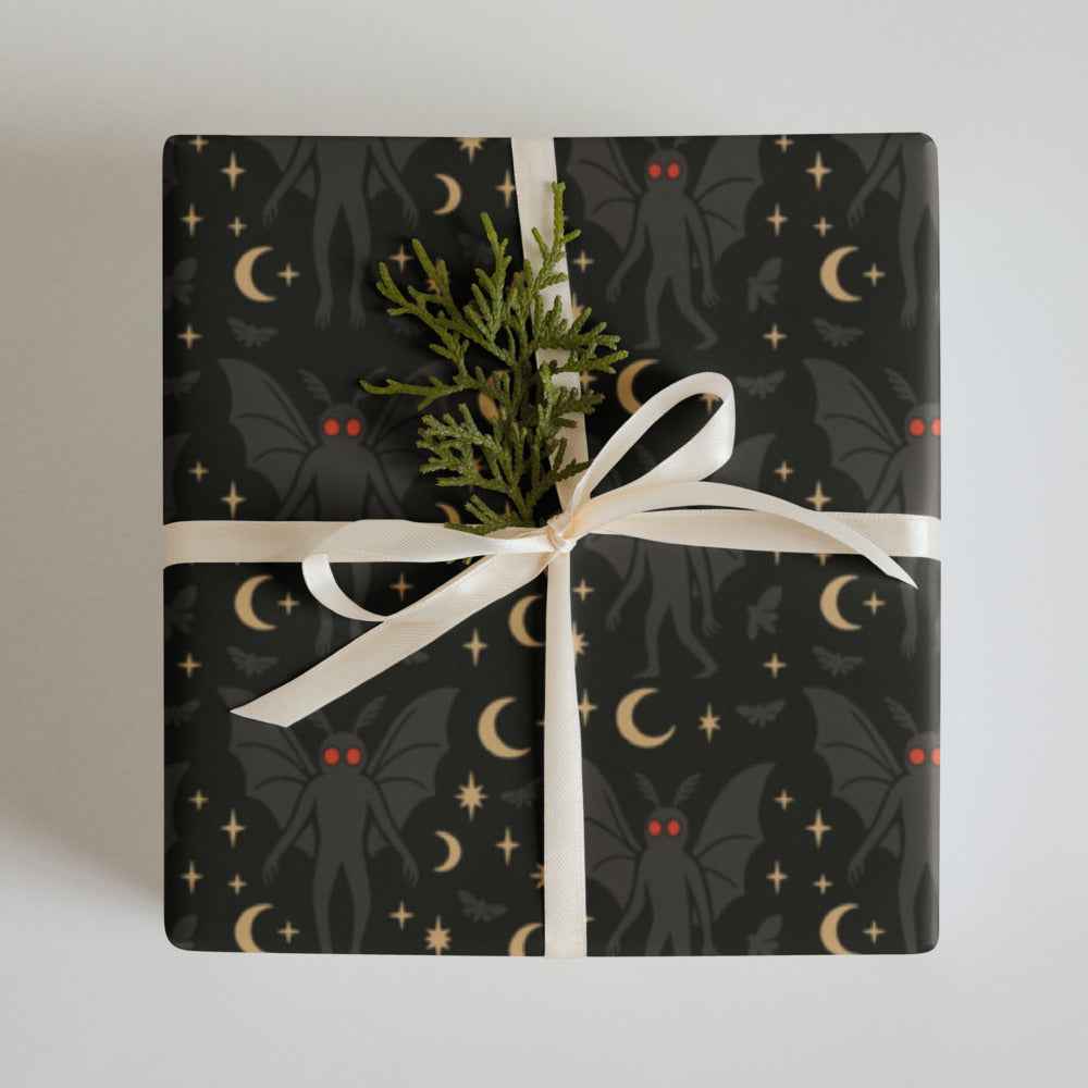 Mothman Wrapping Paper - Midnight Prophecy 3-Piece Cryptid Gift Wrap Set