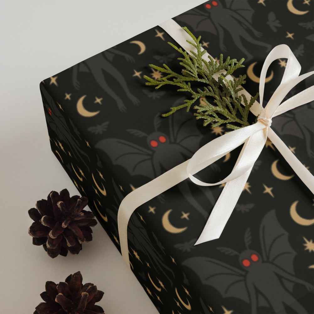 Mothman Wrapping Paper - Midnight Prophecy 3-Piece Cryptid Gift Wrap Set