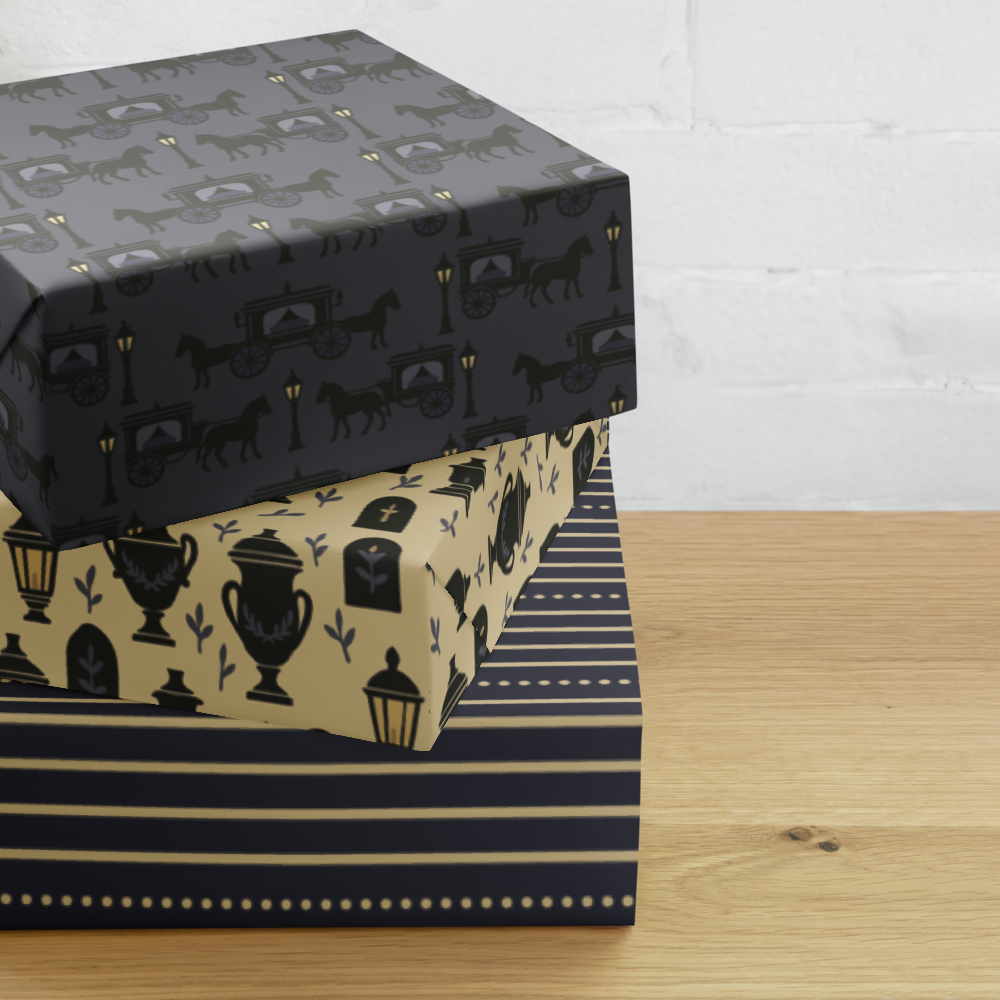 Gothic Holiday Wrapping Paper - Midnight Procession 3-Piece Victorian Gift Wrap Set
