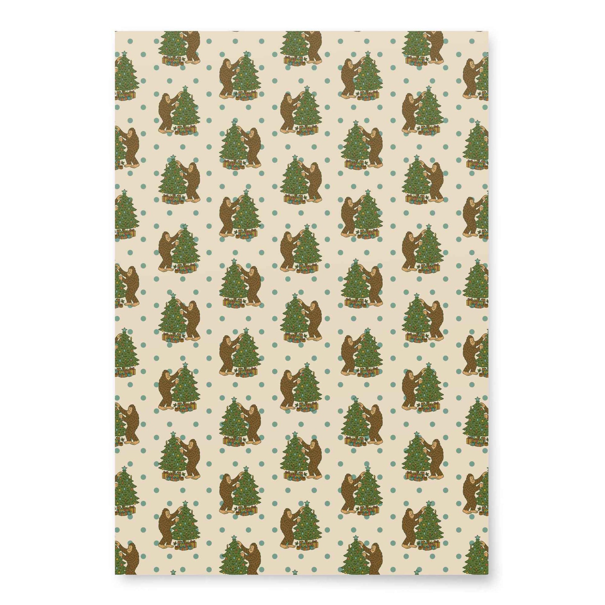 Bigfoot Christmas Wrapping Paper - Holly Jolly Bigfoot 3-Piece Cryptid Holiday Gift Wrap