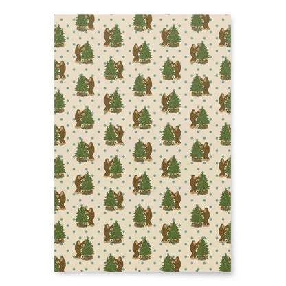 Bigfoot Christmas Wrapping Paper - Holly Jolly Bigfoot 3-Piece Cryptid Holiday Gift Wrap
