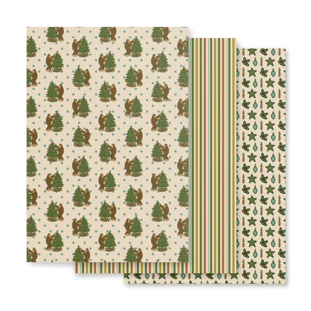 Bigfoot Christmas Wrapping Paper - Holly Jolly Bigfoot 3-Piece Cryptid Holiday Gift Wrap