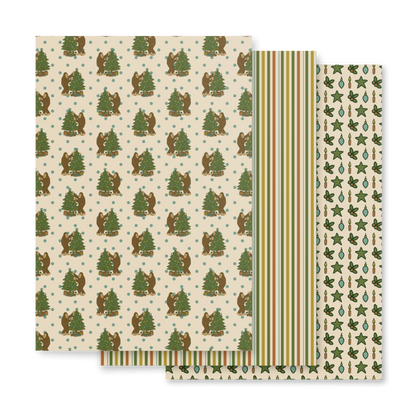 Bigfoot Christmas Wrapping Paper - Holly Jolly Bigfoot 3-Piece Cryptid Holiday Gift Wrap