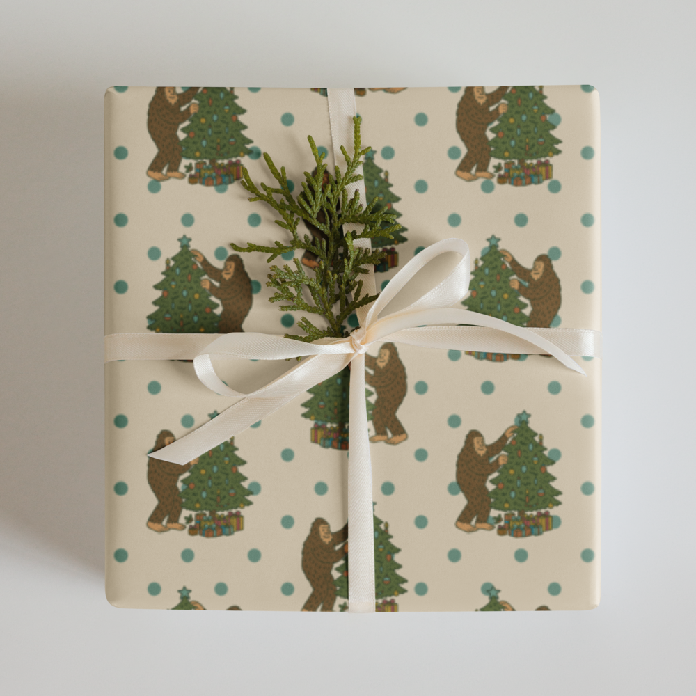 Bigfoot Christmas Wrapping Paper - Holly Jolly Bigfoot 3-Piece Cryptid Holiday Gift Wrap