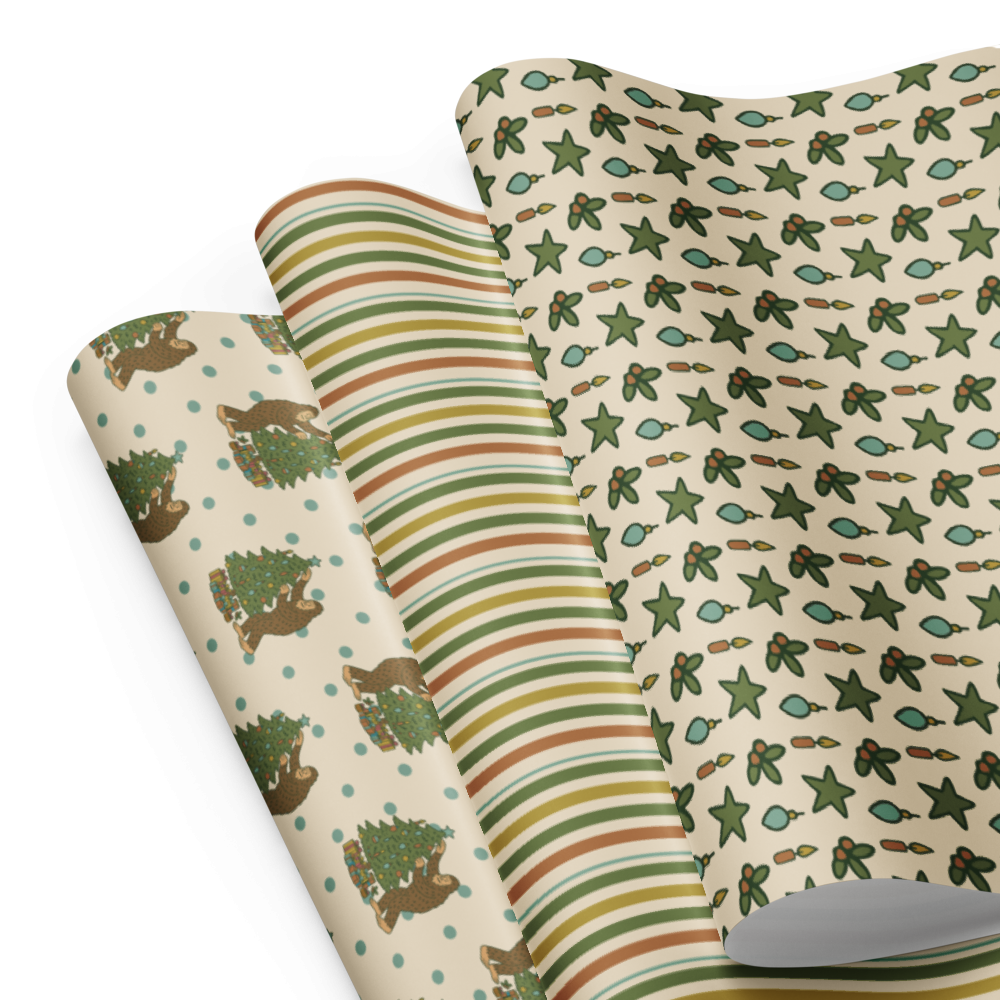 Bigfoot Christmas Wrapping Paper - Holly Jolly Bigfoot 3-Piece Cryptid Holiday Gift Wrap