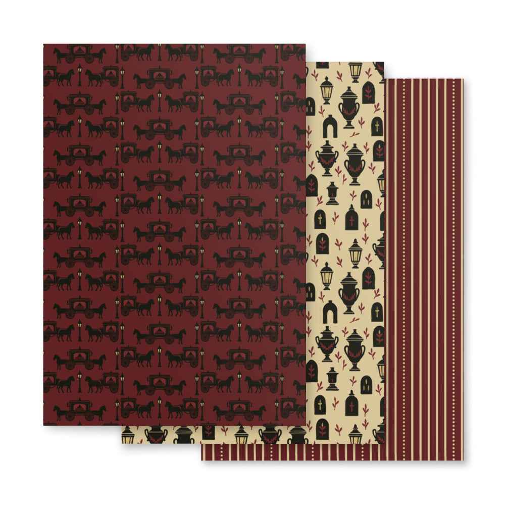 Gothic Holiday Wrapping Paper - Midnight Procession 3-Piece Victorian Gift Wrap Set