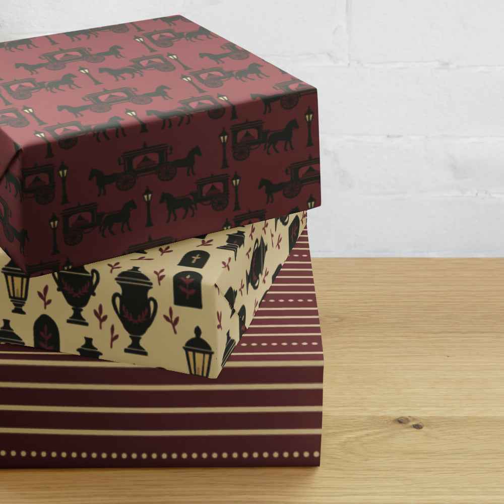 Gothic Holiday Wrapping Paper - Midnight Procession 3-Piece Victorian Gift Wrap Set