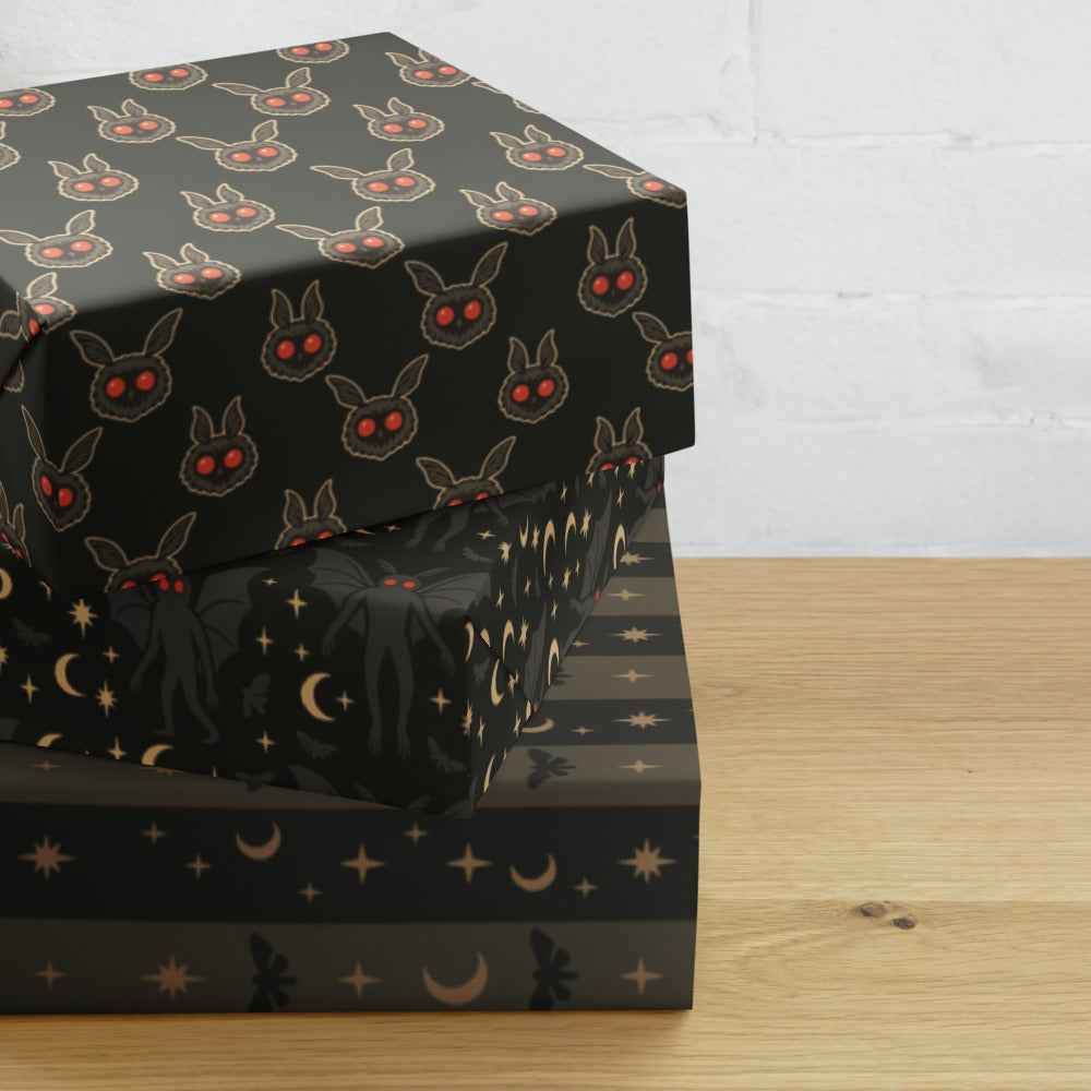 Mothman Wrapping Paper - Midnight Prophecy 3-Piece Cryptid Gift Wrap Set