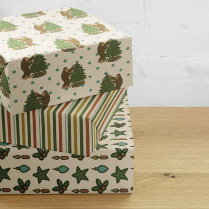 Bigfoot Christmas Wrapping Paper - Holly Jolly Bigfoot 3-Piece Cryptid Holiday Gift Wrap