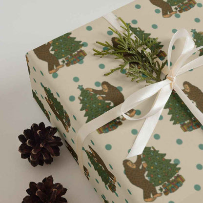 Bigfoot Christmas Wrapping Paper - Holly Jolly Bigfoot 3-Piece Cryptid Holiday Gift Wrap